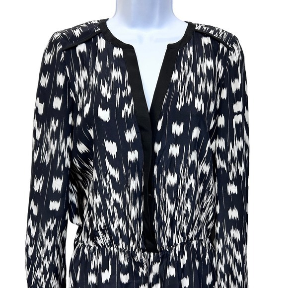 Parker Long Sleeve V Neck Shorts 100% Silk Romper Black‎ White Women Size Small - Picture 2 of 9